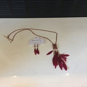 NWT!! Feather Necklace & Earring Set